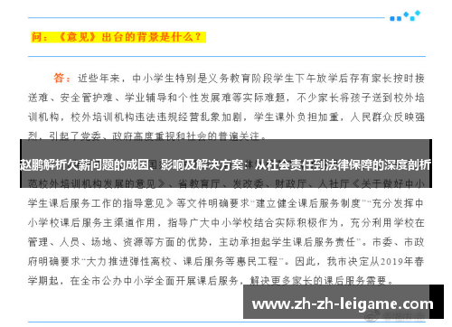 赵鹏解析欠薪问题的成因、影响及解决方案：从社会责任到法律保障的深度剖析